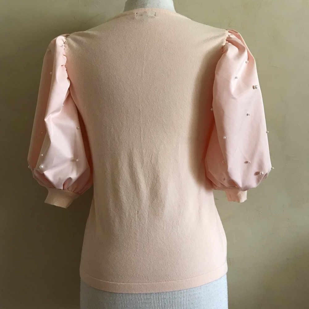 Powder Pink Puffed Sleeves With Pearls Top - Picture 4 of 9